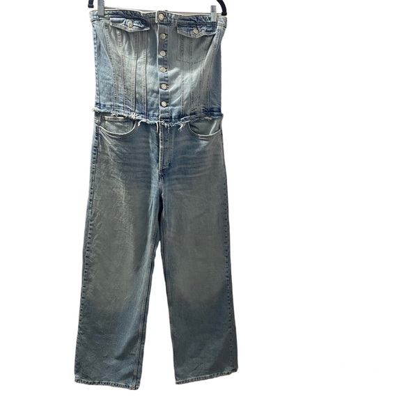 NEW ZARA STRAPLESS DENIM JUMPSUIT SIZE LARGE EDGY JEANS STREETWEAR ROMPER - Picture 4 of 7